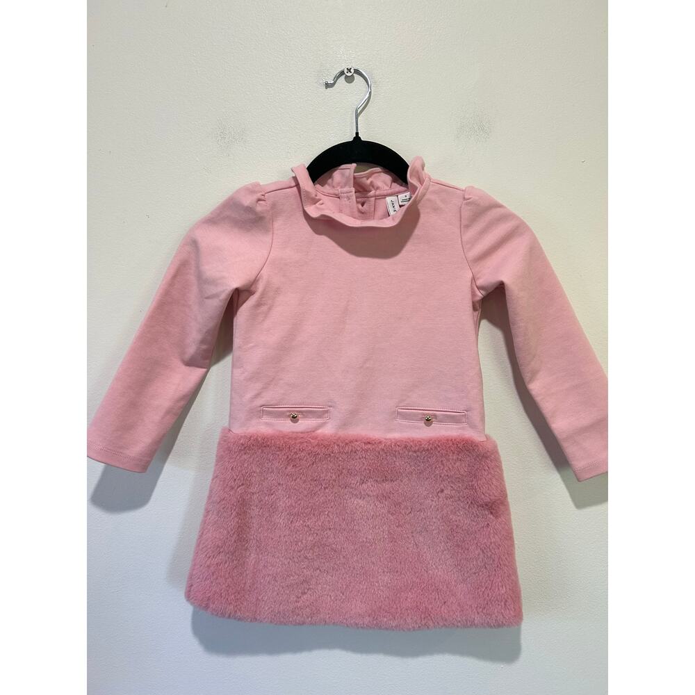 Janie and Jack pink girls dress size 3 faux fur trim long sleeve